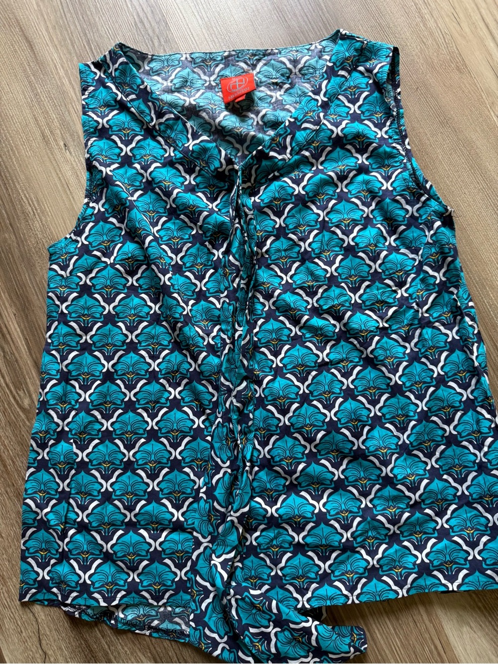 Tracy Negoshian Teal & Navy Floral Sleeveless Top